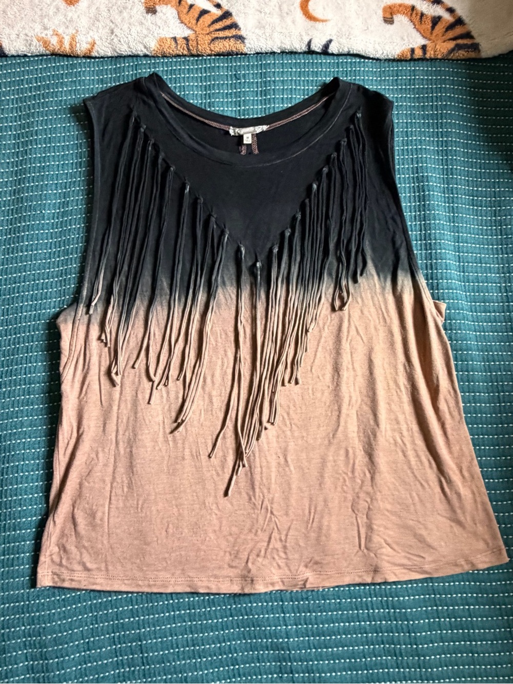 gimmicks by BKE Black to Tan Fringe Sleeveless Tank